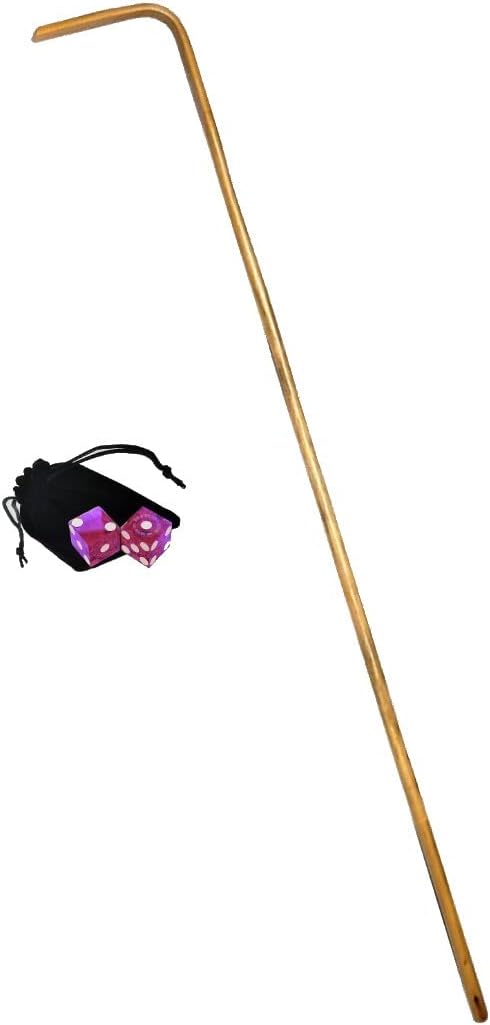 Craps Dealer Dice Stick Rattan 36" + Authentic Las Vegas Casino Craps Dice Matching Serial Numbers Bundle (Bally's - Purple Frosted)