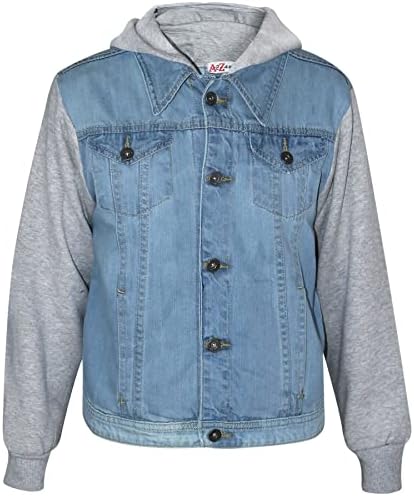A2Z Kids Boys Denim Light Blue Jacket Fleece Sleeves & Hood Fashion Jacket Coat 2-13