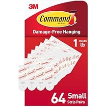 Command Indoor Small Replacement Strips, 64 Strips, Damage-Free Wall Hanging, Re-Hang Small Hooks for Home and Wall Decor, Holds up to 1 lb, White Adhesive