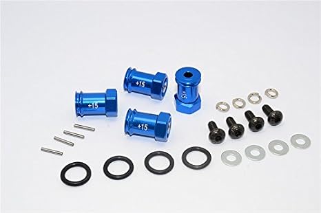 GPM For Traxxas 1/16 Mini E-Revo, Mini Slash, Mini Summit Upgrade Parts Aluminum Hex Adaptor (+15mm) - 4 Pcs Set Blue