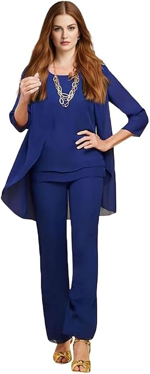 3 Pieces Pant Suits for Women Dressy Wedding Chiffon Mother of The Bride Pantsuits