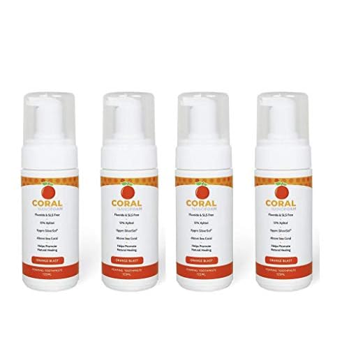 Coral Nano Silver Foaming Toothpaste, Natural Fluoride Free Toothpaste, SLS and Glycerin Free, Orange Blast, 4 Ounce 4 Pack