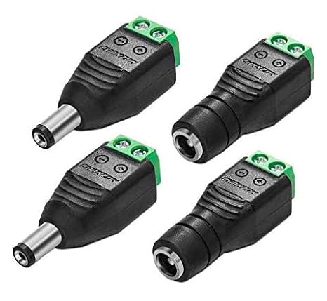 DC Power Connector 5.5mm x 2.1mm (2 x Male + 2 x Female) to 2 Screw Terminal Female AUX Headphone Balum Converter Adapter 12V 24V for CCTV Cameras/Single Color LED Strips 2 Pairs