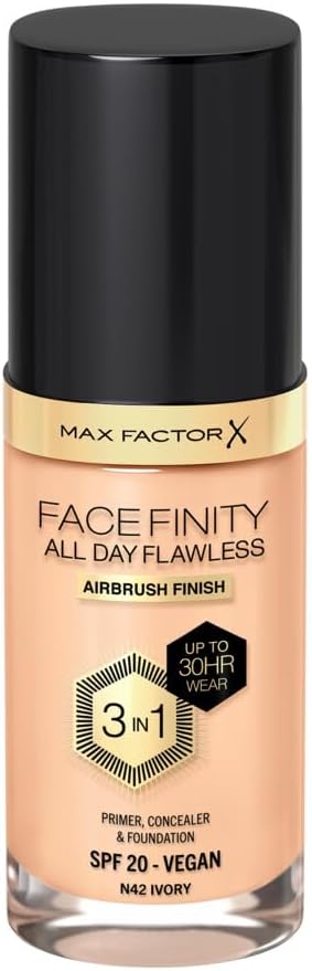 Max Factor Facefinity 3-in-1 All Day Flawless Liquid Foundation, SPF 20-42 Ivory, 30 ml