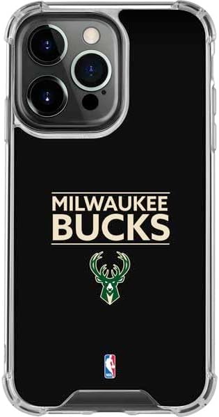 Skinit Clear Phone Case Compatible with iPhone 15 Pro - Officially Licensed NBA Milwaukee Bucks Standard - Black Design
