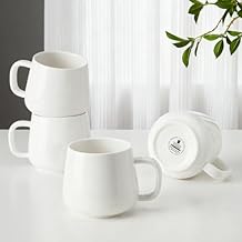 Teocera Coffee Mugs Set of 4-12oz Chip-Resistant Ceramic Cups with Ergonomic Handle | Dishwasher & Microwave Safe White Mugs | Keeps Beverage Hot, Perfect for Family Kitchen & Holiday Gifts