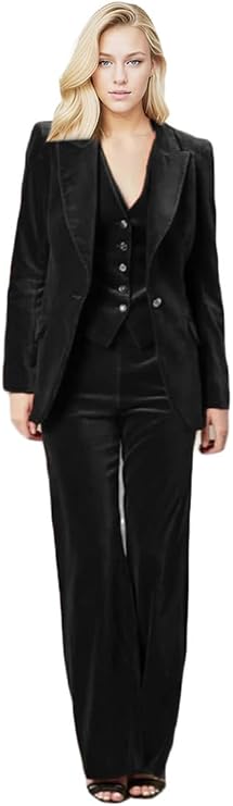 Velvet Pant Suit for Women 3 PC Peak Lapel Office Work Suit Business Suit Blazer Vest Pants Prom Suit