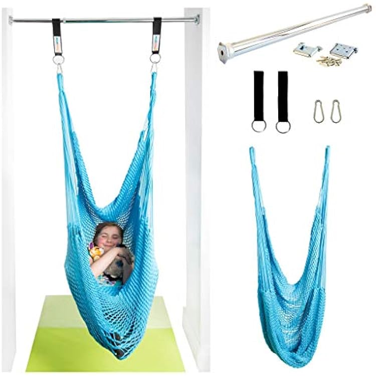 DreamGYM Doorway Hammock Swing - Hammock Chair with Stand in Door Frame- Sensory Swing for Adults and Children - Sky Blue