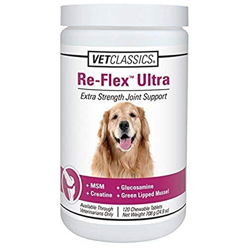 Vet Classics Re-Flex Ultra Extra-Strength Joint Support Dog Supplement Includes MSM, Creatine, Glucosamine, Green Lipped Mussel Supports Healthy Dog Joints Chewable Tablets 120 Ct.