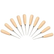 WUTA Leather Craft Awl Tools Leather Hole Punch Tool Sewing Punching Hole Maker Stitching Over Stitch Wood Handle 3 Packs