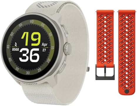 SUUNTO Run Sport Watch, Running GPS Watch Frost Gray (w/Textile Strap) 22 ATH8 Silicone Strap Orange S+M