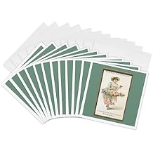 3dRose Greeting Cards - Floral Bookmark Cashmere Bouquet Perfume Lady with a Tray of Flowers - 12 Pack - BLN Vintage Perfume and Toiletry Labels and Posters