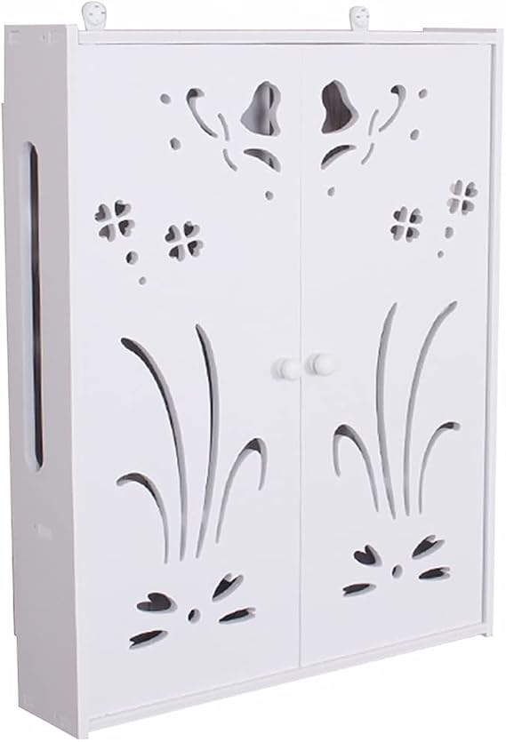 Wall Mounted Router Bracket Floating Shelves WiFi Storage Box Wall Shelf Power Strip Protector Hider Router Rack Desktop Storage Box (Color : White-B, Size : 50x42x10cm)