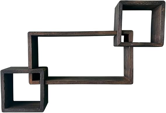 Wall Mounted Shelves, Set of 3 Rectangular Interlocking Floating Wooden Shelves, Decorative Rustic Brown Wall Decor, Perfect