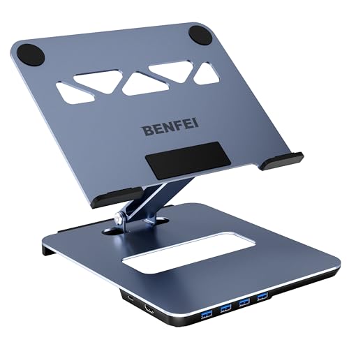 BENFEI Laptop Stand with USB C 6in1 Docking Station, HDMI 4K@60Hz, 4USB3.0, 100W PD Compatible with MacBook ProAir, iPad Pro, XPS, Thinkpad