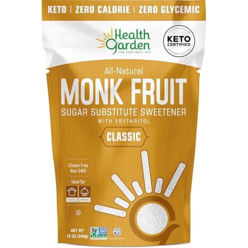 Health Garden Monk Fruit Sweetener, Classic - Non GMO - Gluten Free - Sugar Substitute - Kosher - Keto Friendly .75 Pound 1 pack