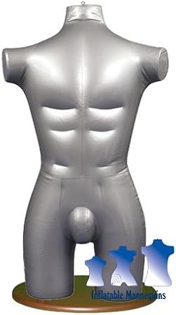 Inflatable Male Torso with 3/4 Wood Table Top Stand, Silver