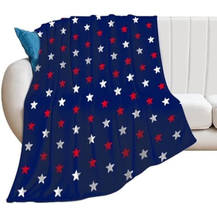 Red, White, Blue Star Pattern Soft and Comfortable Blanket, Lightweight and Warm Blanket 304076  100cm
