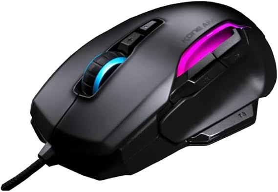 ROCCAT Kone AIMO Remastered PC Gaming Mouse, Optical, RGB Backlit Lighting, 23 Programmable Keys, Onboard Memory, Palm Grip, Owl Eye Sensor, Ergonomic, LED Illumination, Adjustable to 16,000 DPI-Black