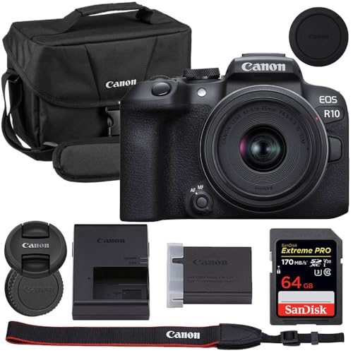 Canon EOS R10 Mirrorless Camera with 18-45mm Lens Bundle with Canon 200ES EOS Shoulder Bag  64GB Extreme PRO Memory Card