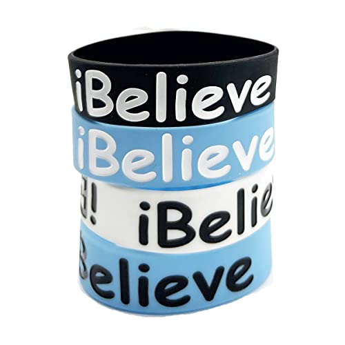 MeShow Inspirational Silicone Bracelets Rubber Band Wristbands, Custom Embossed With Motivational Saying I Believe Wristband Bracelet,4Pcs Assorted Color