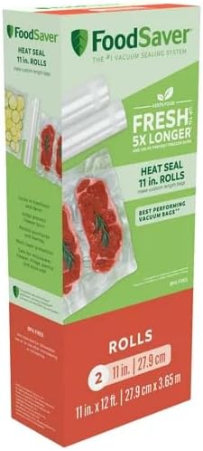 FOODSAVER 11" x 12' Vacuum Seal Rolls with BPA-Free Multilayer Construction for Food Preservation, 2-Pack...