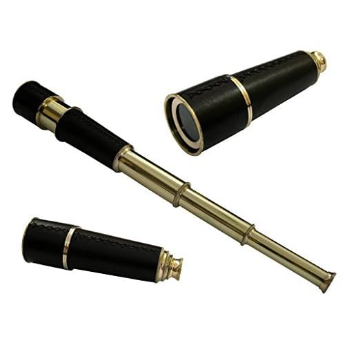 Nautical Brass Pirate Telescope Black Leather Replica Pirate Royal Navy Spyglass Pocket Telescope - 18 Long Rustic Vintage Home Decor Gifts