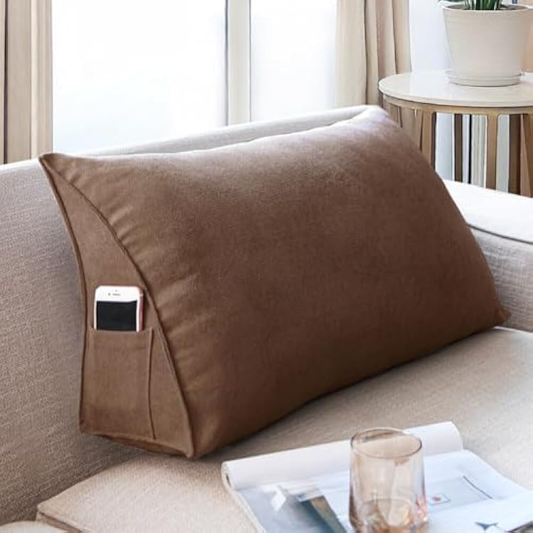 Triangle Sofa Pillow Decorative Couch Back Cushion for Living Room Bed Wedge Headboard Reading Pillow with Removable Pillowcase - Brown