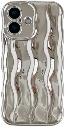 Caseative for iPhone 16 Case,Water Ripple Pattern Curly Wave Frame Soft Phone Case Silver