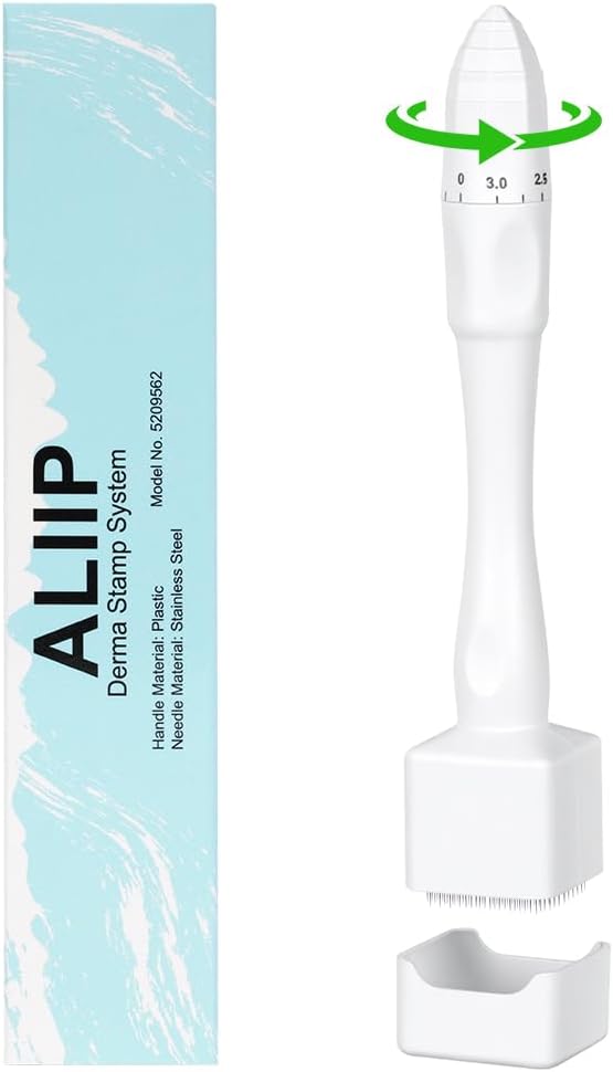 Microneedling Derma Stamp Pen,Adjustable 0-3mm Steel Needles