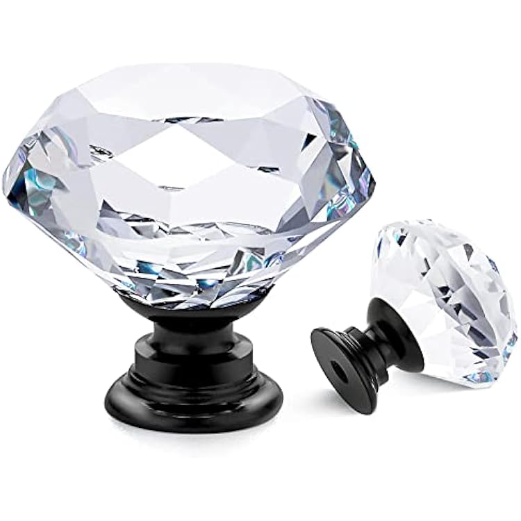 Ravinte Crystal Knobs for Dresser Drawers & Glass Cabinets - Diamond Shaped, 30 mm with Black Base