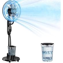 Misting Fan, 16'' Standing Fan with Ultrasonic Humidifier, Oscillating Pedestal Fan with 8 Blade 9 Speeds 7H Timer, Fan for Bedroom & Daily Indoor Use - 2026 Upgraded