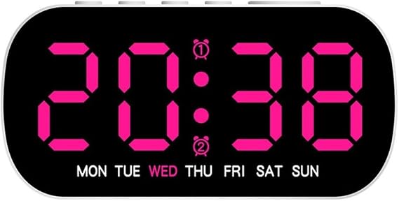 LED Digital Alarm Clock with Date and Temperature Display, Multi-Function Electronic Desk Clock for Home and Office, External Power Supply and Energy-Saving Mode, Sleek Modern(rose red)