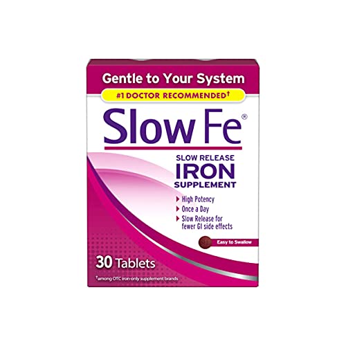 Slow Fe Iron Supplement Tablets for Iron Deficiency, 30 Count Pack of 3