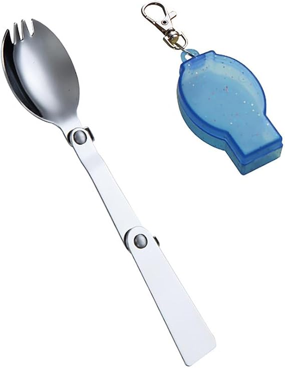 Folding Camping Spork with Case Portable Spork Keychain Foldable Travel Backpacking Spoon Long Handle Camp Sporks with Storage Box Reusable Pocket Sporks Stainless Steel Collapsible Spoon Utensil