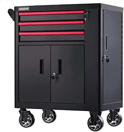 Tool box storage boxTool Box 3-Drawer Rolling Tool Cabinet - Rolling Garage Workshop Organizer - Tool Chest with Large Storage Cabinet and Side Tool Storage Cabinet, Black Tool Box Organizer