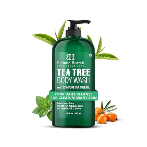 Botanic Hearth Tea Tree Body Wash -16 fl oz- All-Natural & Odor-Control Shower Gel for Acne, Athletes Foot, Ringworm, Jock Itch & Healthy Skin, Sulfate & Paraben Free, for Men & Women
