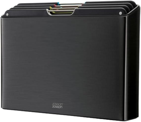 Joseph Joseph Folio 4-Piece Colour coded Cutting Board Set, Stainless Steel Slimline case for organized Kitchen storage, Rose Gold