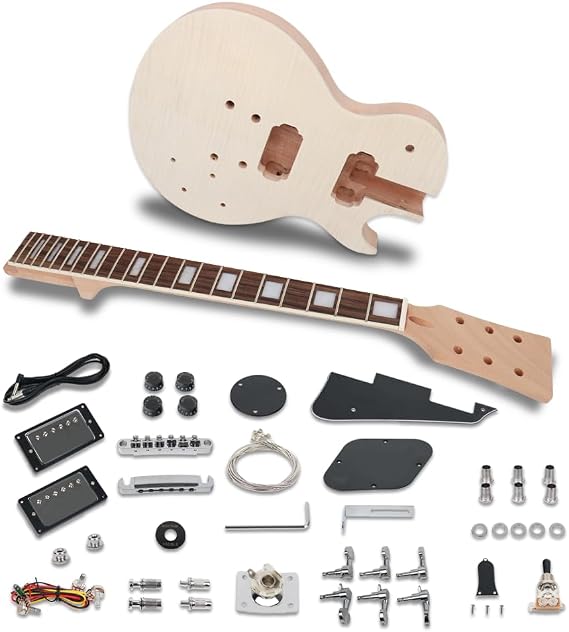 Fojill DIY Build Your Own Electric Guitar kit LP Mahogany Body Neck Rosewood Frerboard Fingerboard All Parts Included (FLPK-60FM)
