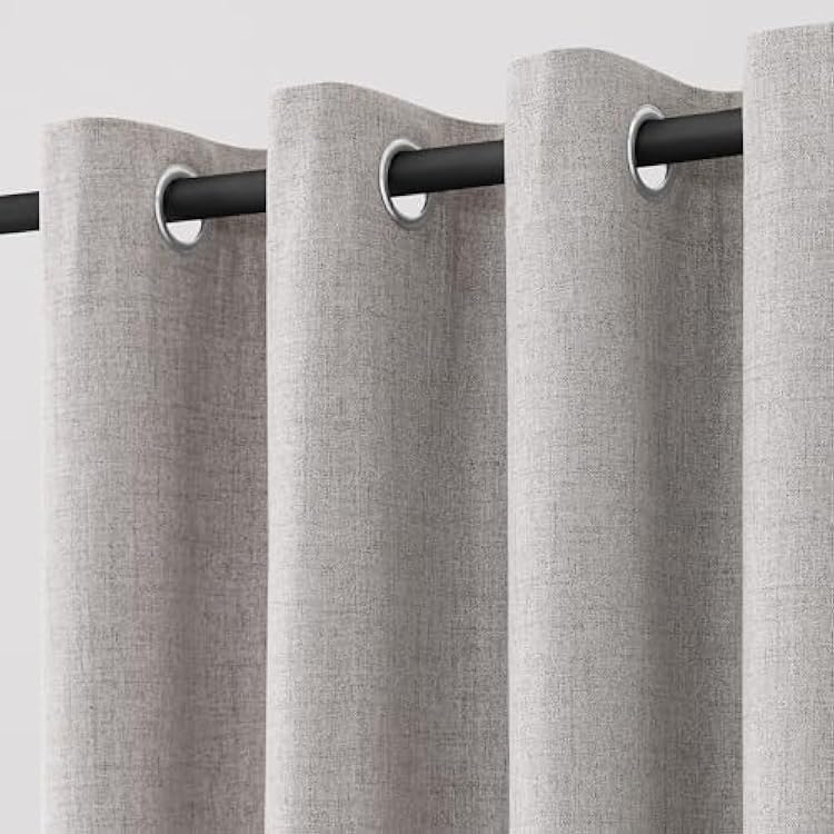 Joywell Natural Flax Linen Full Blackout Curtains 84 Inches Long,Grommet Thermal Insulated Black Out Room Darkening Window Textured Neutral Drapes for Bedroom Living Room Nursery,2 Panels,52 x 84