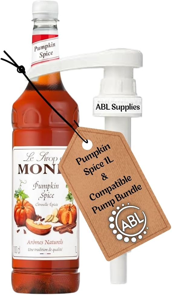 Premium Pumpkin Spice Coffee Syrup 1L | Pumpkin Spice Syrup for Coffee and Cocktails + Monin compatible Pump