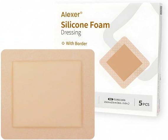 Silikon Jel Yapışkan Kenarlı Çok Katmanlı Steril Yara Örtüsü 15x15cm 5li Paket