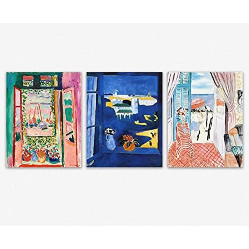Wallbuddy Matisse Set of 3 Paintings The Open Window Window At Tangier and Woman With a Red Umbrella 8x10 Unframed