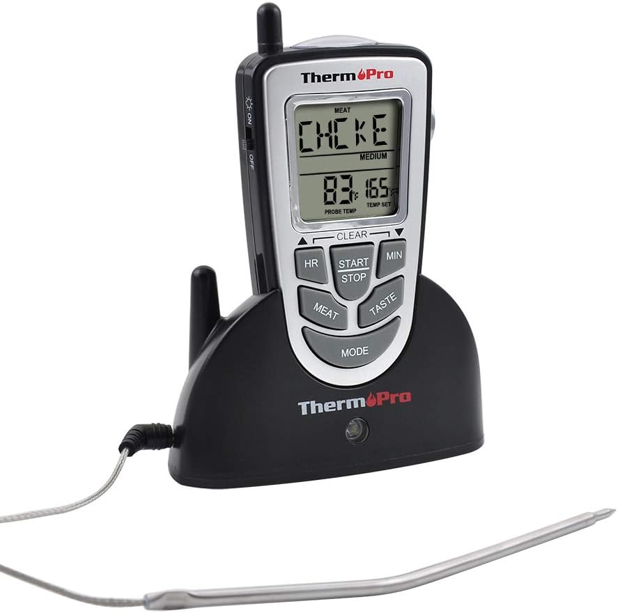 ThermoPro TP09B Wireless Meat Thermometer for Grilling Smoker Food Cooking BBQ Oven Safe Thermometer with Long Temp Probe, Digital Remote Instant Read Meat Thermometer, Battery Included, 300ft Range