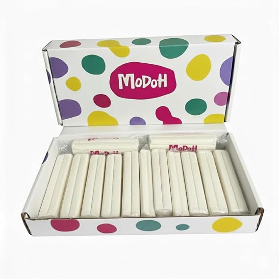 White Plasticine Clay 16-Pack, Reusable, Non-Toxic & Sulfur-Free | Ages 3+, gluten-free, non-drying & no bakeeasy to share and store, great for kids, classrooms, group activities & sculpting.