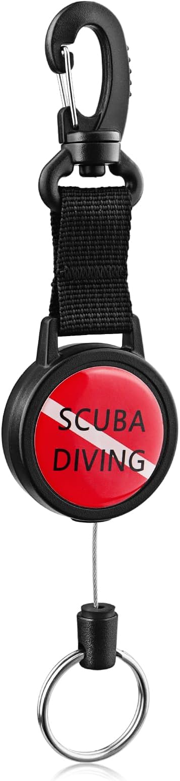 Scuba Retractor, Dive Gear Retractor with 2ft Retractable Tether, Snap Clip, Split Ring, Quick Release Extension for Diving