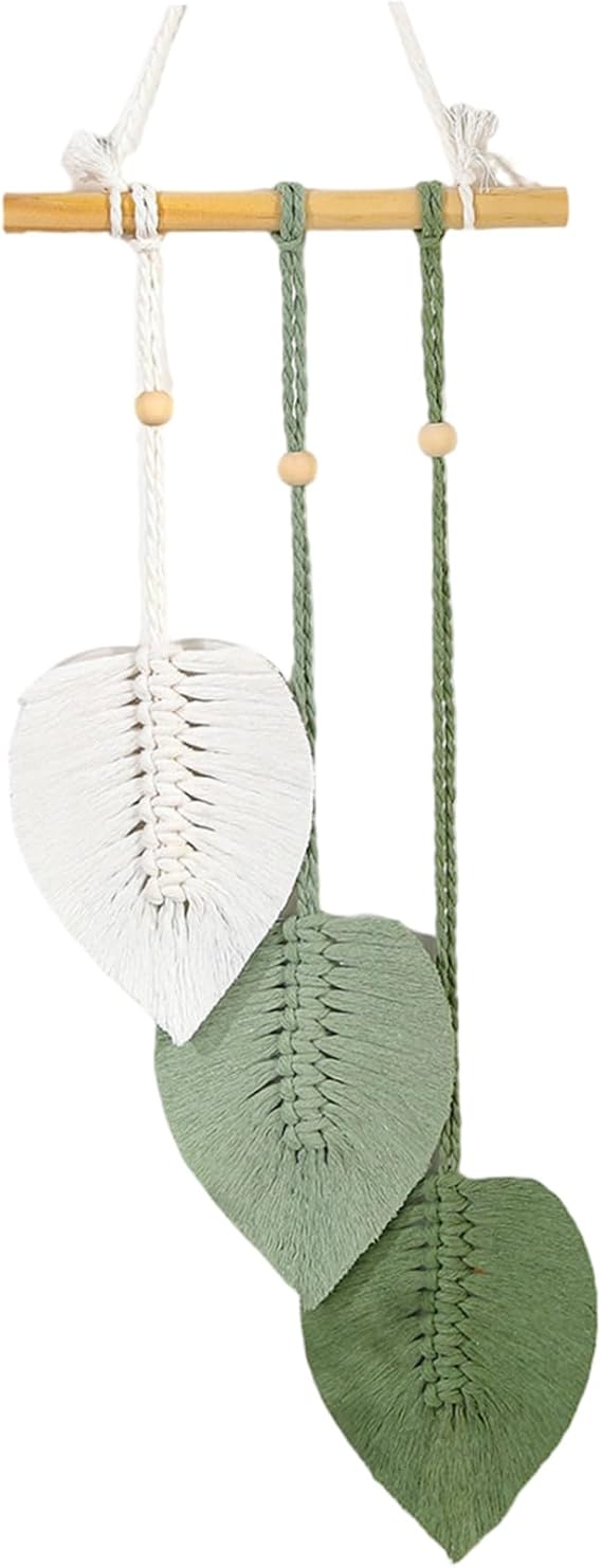 Macrame Wall Decor, 20 Inch Hangable Boho Wall Decor with Woven Leaves, Perfect for Nursery Bedroom, Living Room, Apartment, Home