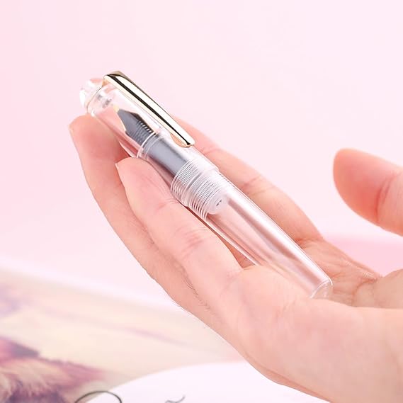 Lanxivi Majohn Q2 Mini Fountain Pen Eyedropper Filling, Fine Nib Clear Acrylic Pen with Eyedropper and Pen Case