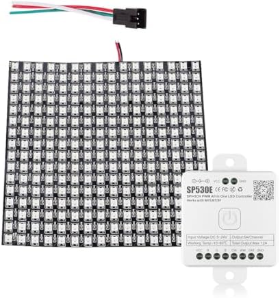 BTF-LIGHTING WS2812B ECO RGB Alloy Wires 5050SMD Individual Addressable 16X16 256 Pixels LED Matrix Flexible FPCB DC5V, SP530E WiFi Alexa Bluetooth LED Controller Kit(NO Power Adapter)