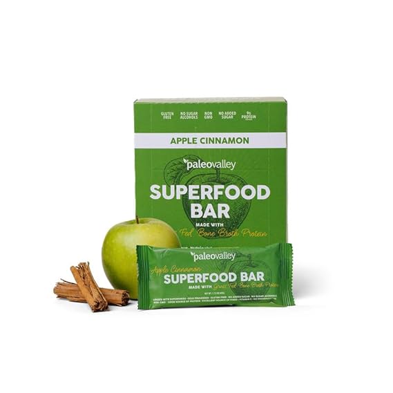 Paleovalley Superfood Bars, 10g Protein Snacks, 12 Pack, Apple